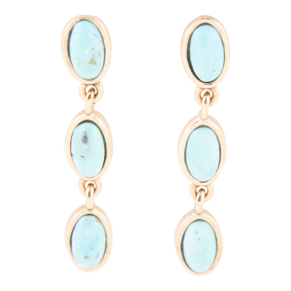 Three Times the Blue Turquoise Golden Drop Earrings by Barse Jewelry