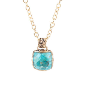 Carved Blue Turquoise Stone Golden Pendant Necklace by Barse Jewelry