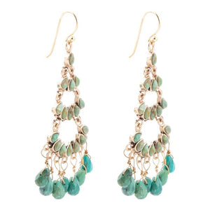 Triple the Blue Turquoise Golden Chandelier Earrings detail view by Barse Jewelry