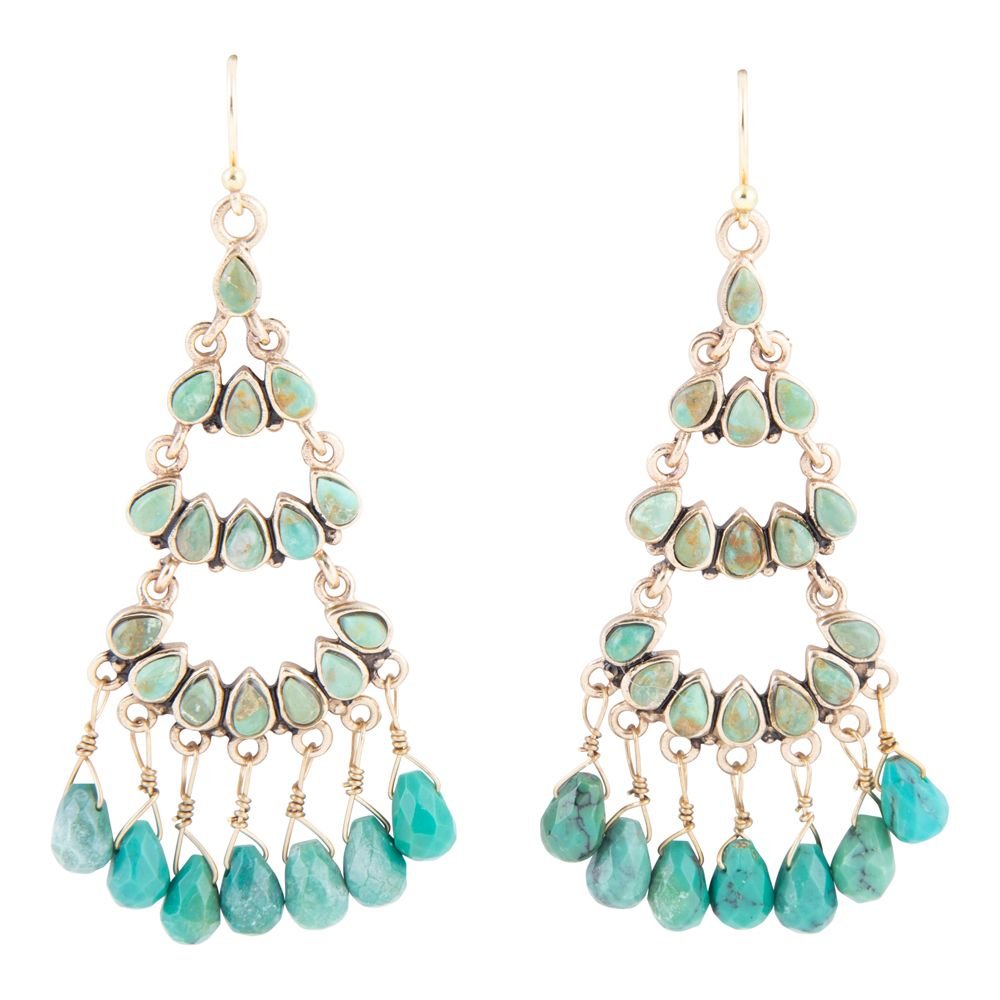 Triple the Blue Turquoise Golden Chandelier Earrings by Barse Jewelry