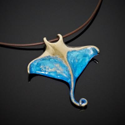 Bronze Manta Ray Pendant with Blue Patina by Anisa Jewelry