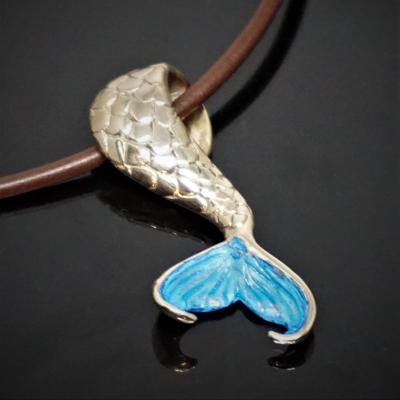 Bronze Mermaid Tail Pendant with Bottom Blue Patina by Anisa Jewelry