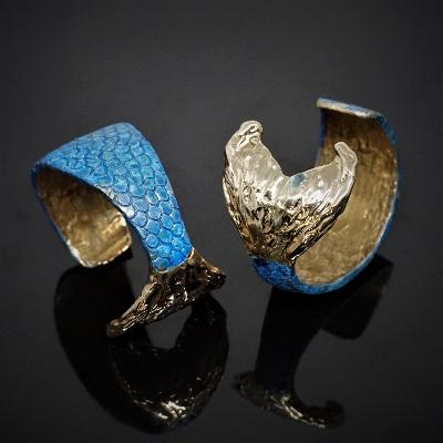 Bronze Mermaid Tail Cuff with Blue Patina by Anisa Jewelry
