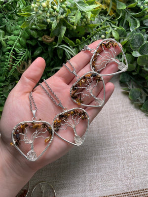 Tigers Eye Heart Tree of Life Necklace detail view by Copper Ashes