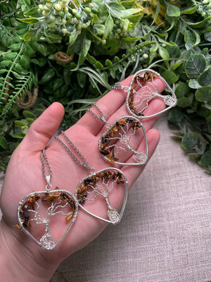 Tigers Eye Heart Tree of Life Necklace detail view by Copper Ashes