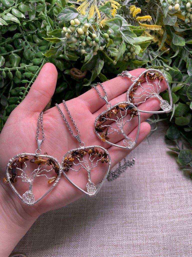 Tigers Eye Heart Tree of Life Necklace detail view by Copper Ashes