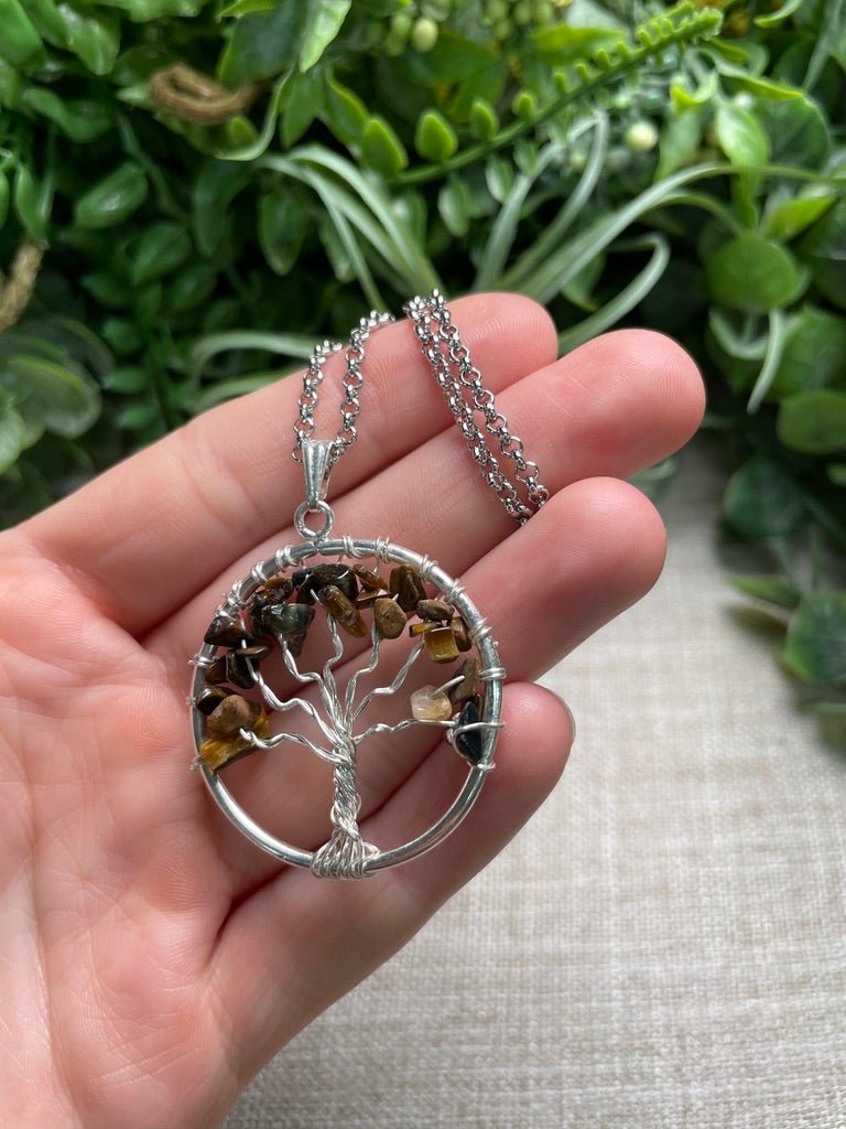 Tigers Eye Tree of Life Necklace detail view by Copper Ashes