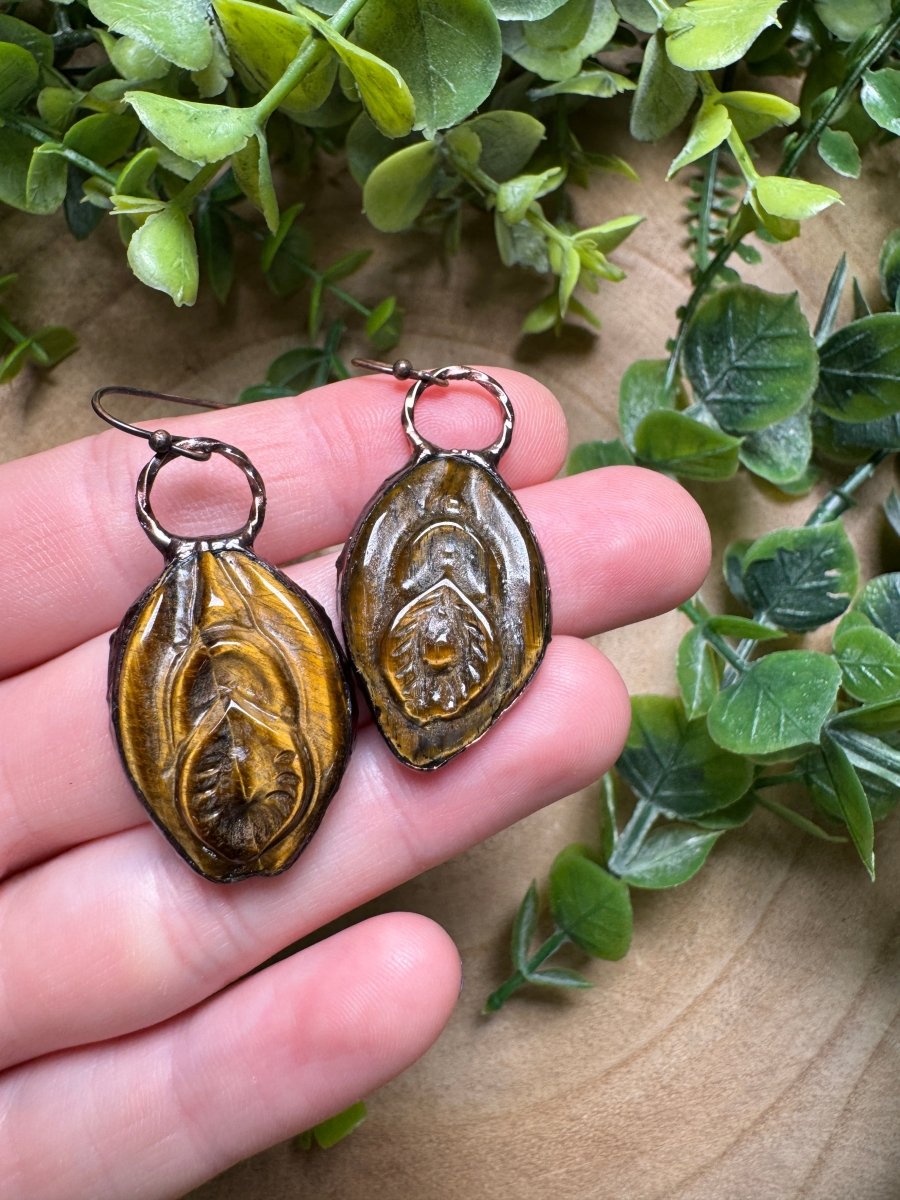 Tigers Eye Yoni Earrings by Copper Ashes