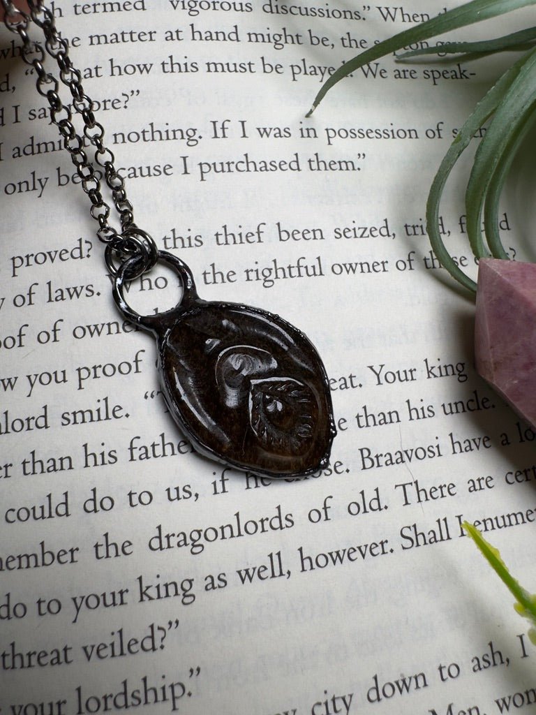 Tigers Eye Yoni Necklace detail view by Copper Ashes
