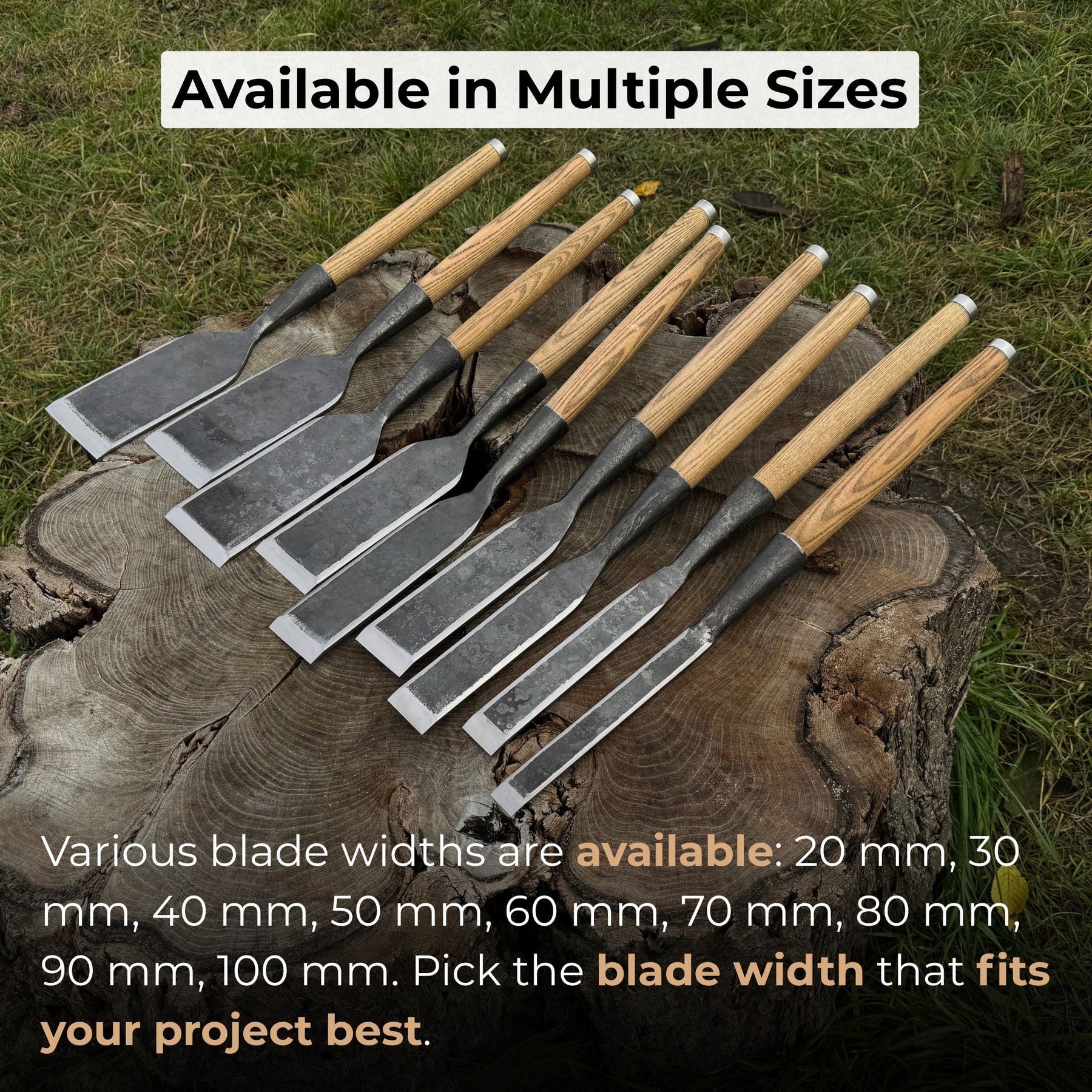Timber Slick Chisel for Woodworking – 20 to 100 mm (0.8–3.9 Inches) detail view by Sharky Forged Steel Tools