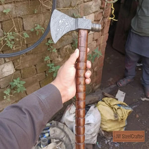 Damascus Pipe Tomahawk Hand Forged Viking Axe by JW SteelCrafts, Southern handmade gift detail photo 8