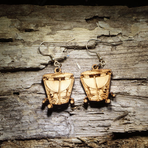 Kettle Drum Wooden Dangle Earrings | Timpani Music Jewelry