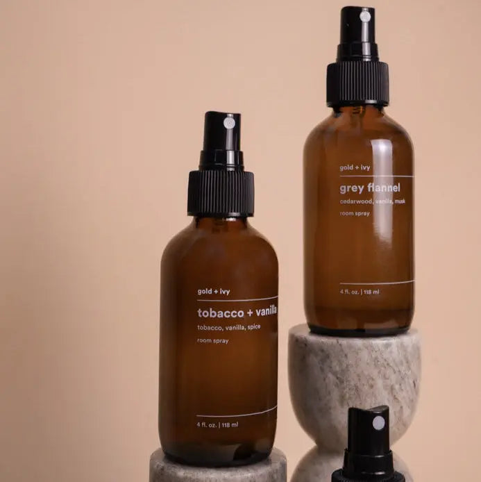 Tobacco + vanilla room spray by gold + ivy, scented candle detail photo 3
