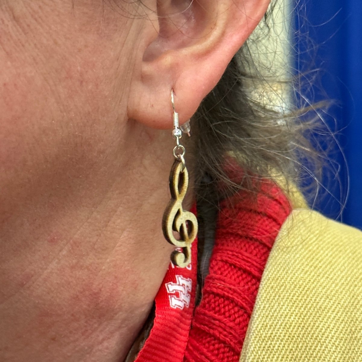 Treble Clef Wooden Earrings | Music Note Jewelry by Cate's Concepts, LLC, handmade jewelry detail photo 2