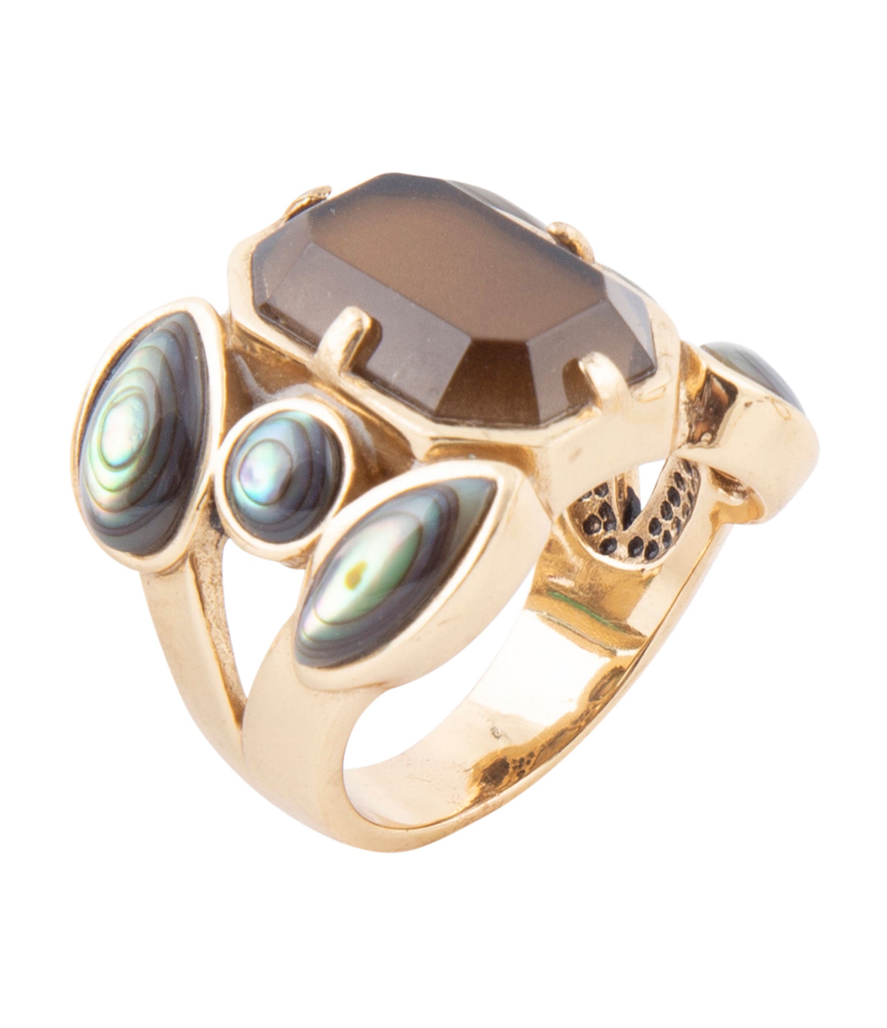 Tribecca Smoky Brown Quartz and Abalone Statement Golden Ring by Barse Jewelry