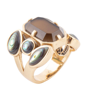 Tribecca Smoky Brown Quartz and Abalone Statement Golden Ring by Barse Jewelry
