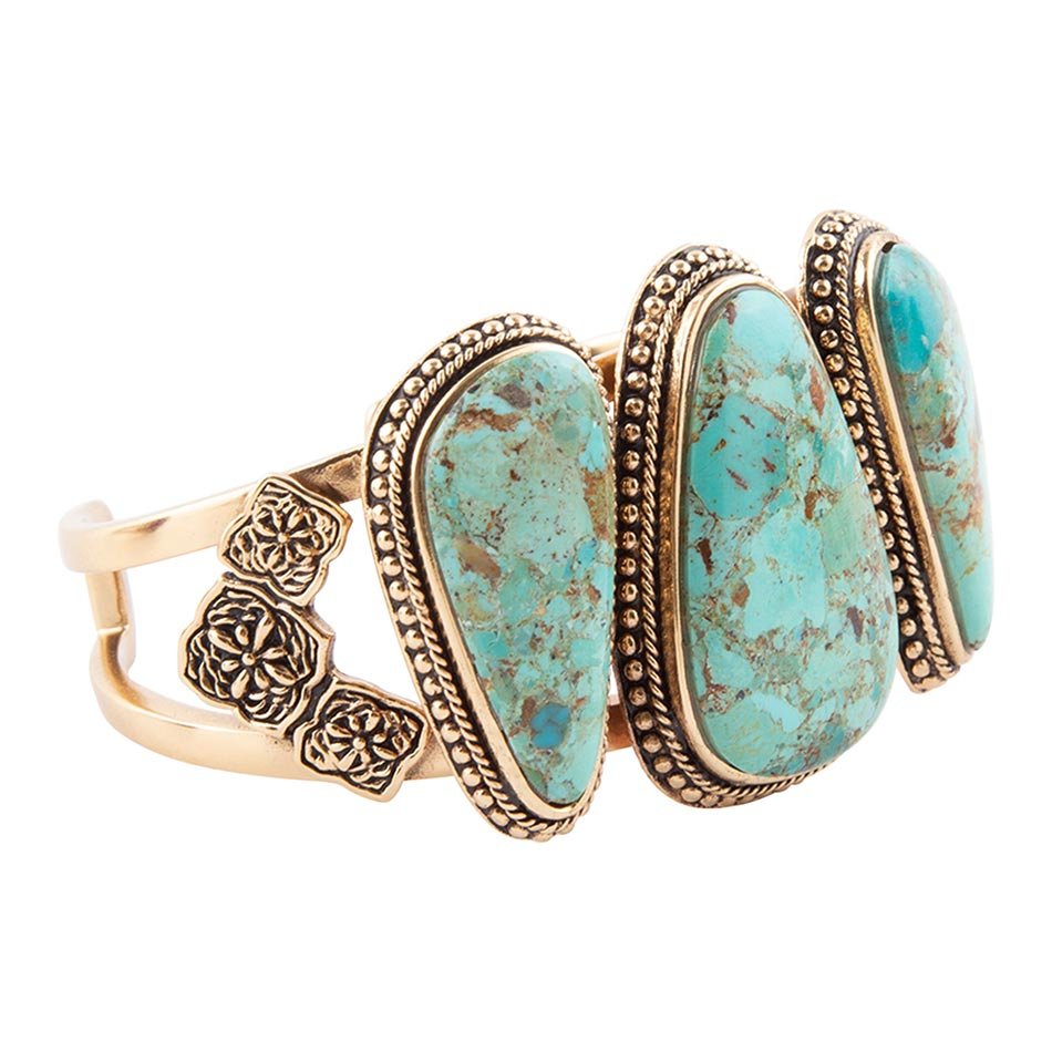 Trio Blue Turquoise Golden Cuff Bracelet by Barse Jewelry
