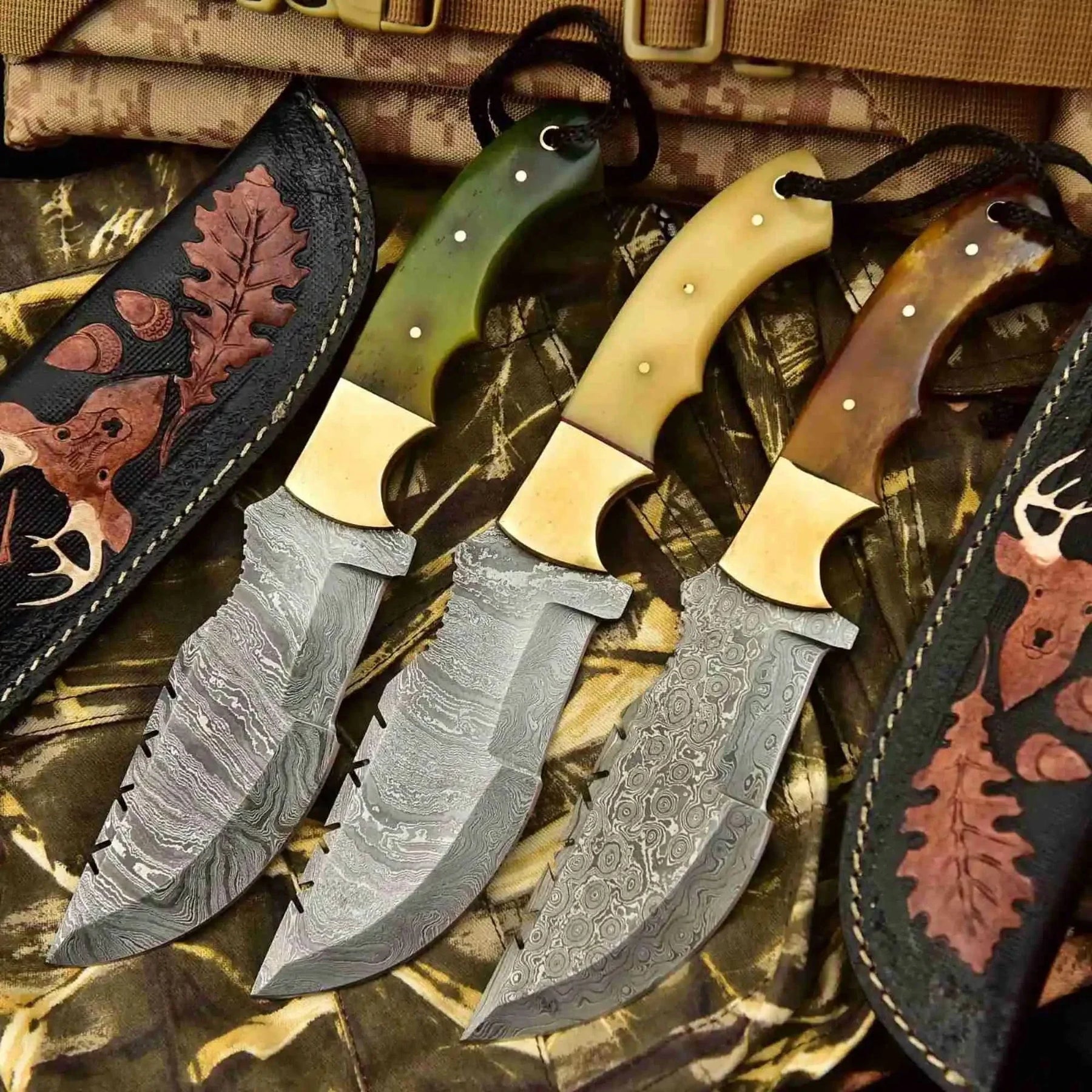 Damascus Steel Tracker Knife – Multiple Handle Colors | JW SteelCrafts by JW SteelCrafts, Damascus knife main product photo