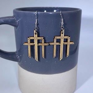 Triple Cross Wooden Dangle Earrings | Cross Symbol Jewelry