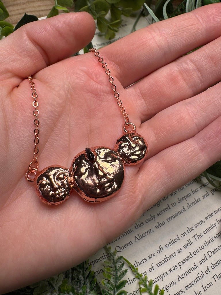 Triple Garnet Goddess Necklace detail view by Copper Ashes
