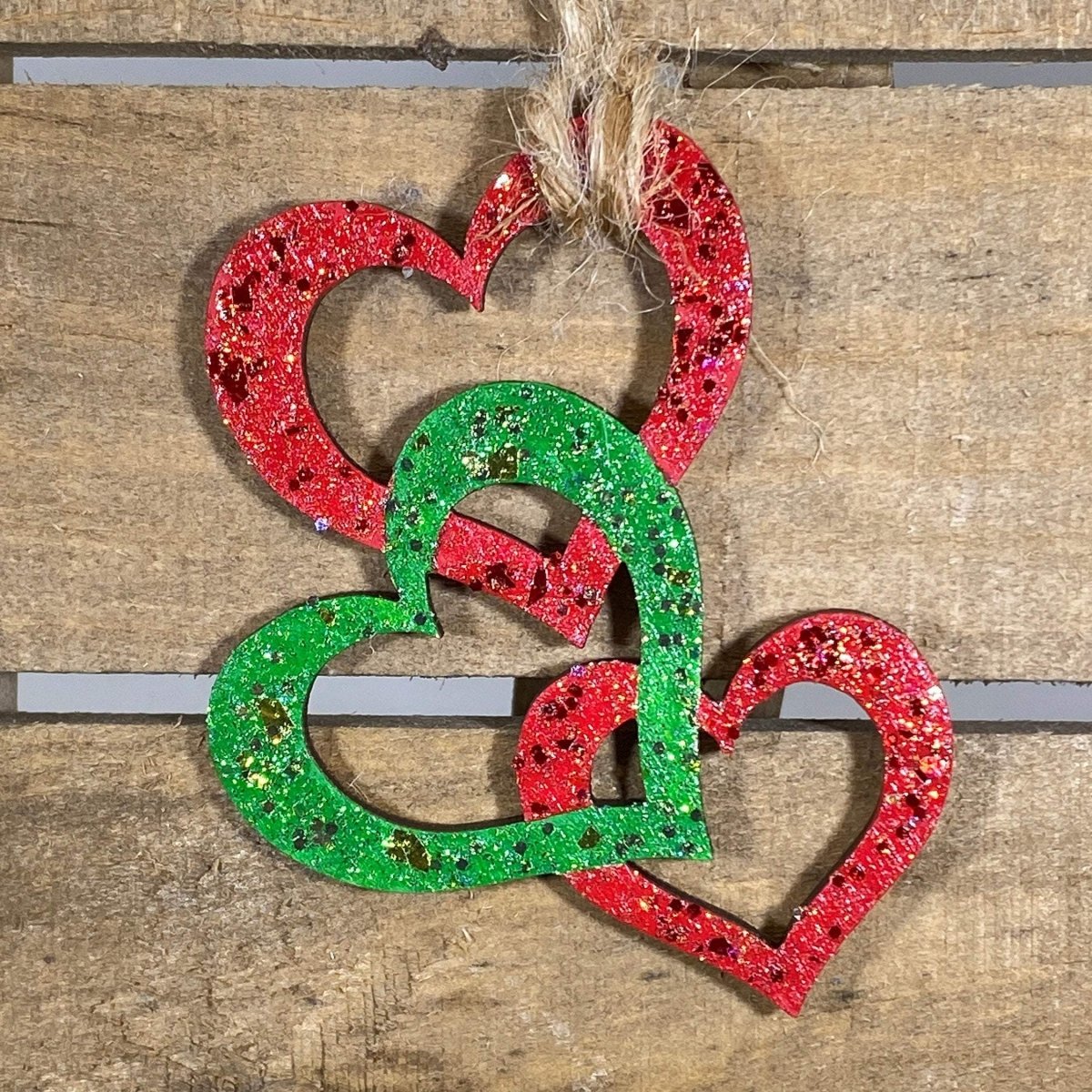 Triple Heart Wooden Christmas Ornament | Love-Themed Holiday Decor by Cate's Concepts, LLC, Southern home decor detail photo 2