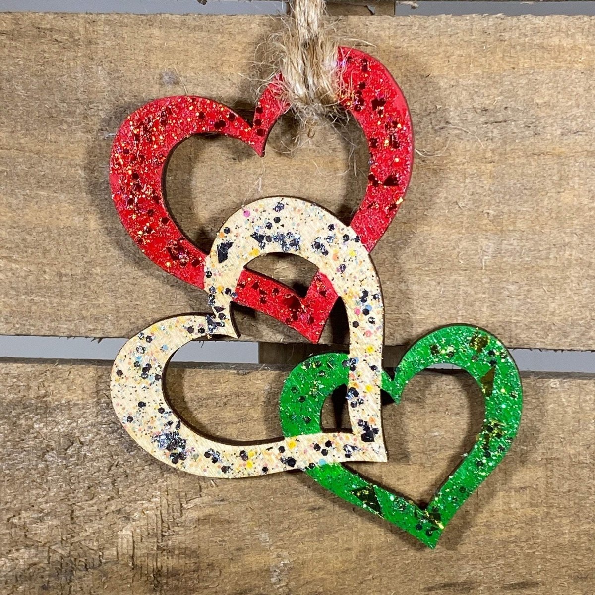 Triple Heart Wooden Christmas Ornament | Love-Themed Holiday Decor by Cate's Concepts, LLC, Southern home decor main product photo