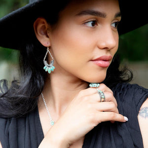 Triple Play Blue Turquoise and Sterling Silver Stack Ring detail view by Barse Jewelry