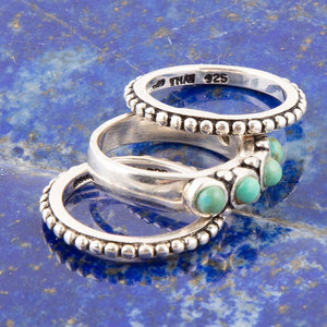 Triple Play Blue Turquoise and Sterling Silver Stack Ring detail view by Barse Jewelry