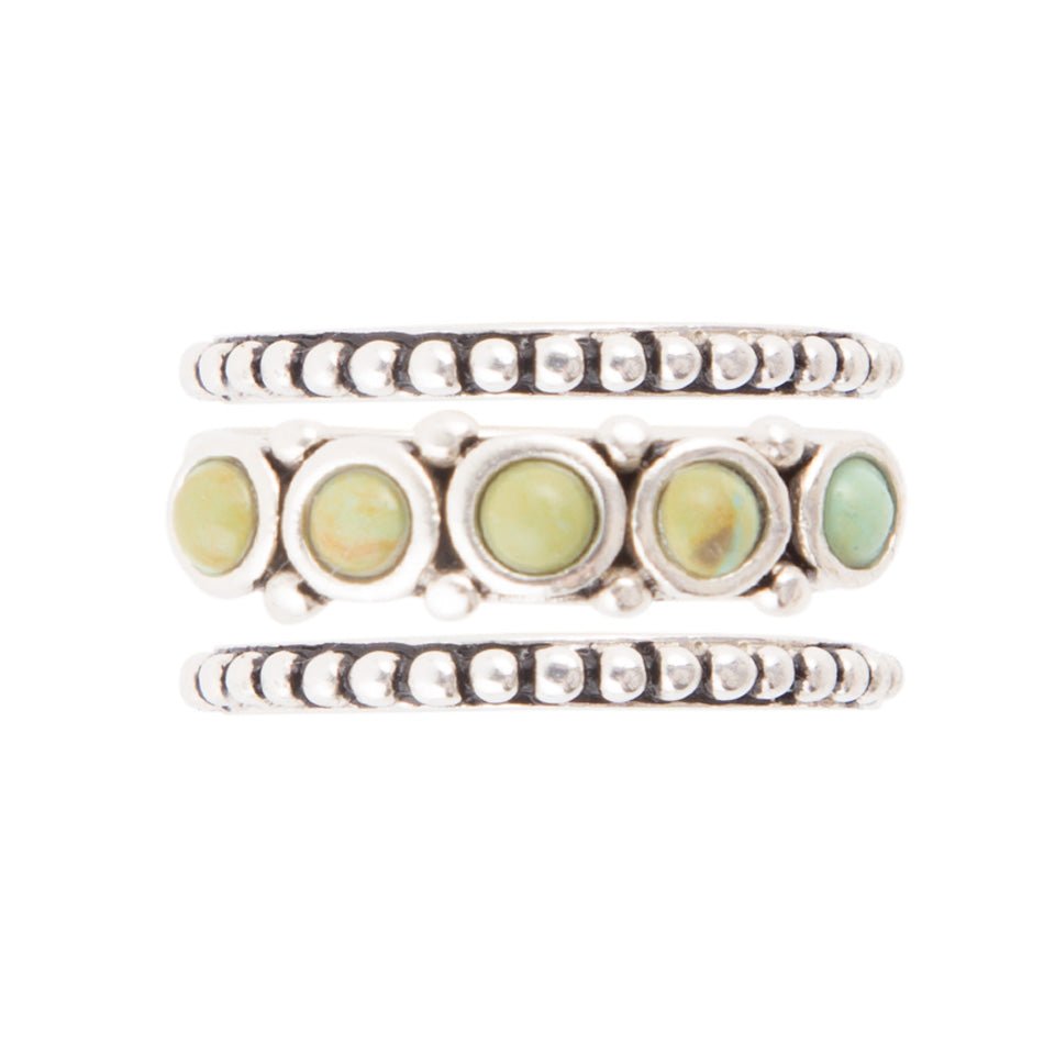Triple Play Blue Turquoise and Sterling Silver Stack Ring detail view by Barse Jewelry