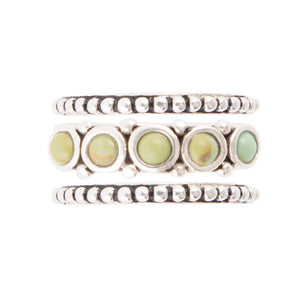 Triple Play Blue Turquoise and Sterling Silver Stack Ring detail view by Barse Jewelry