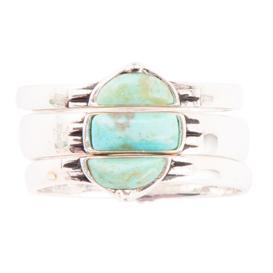 Triple Stack Shaped Turquoise and Sterling Silver Ring Set detail view by Barse Jewelry
