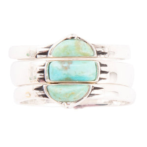 Triple Stack Shaped Turquoise and Sterling Silver Ring Set detail view by Barse Jewelry