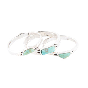 Triple Stack Shaped Turquoise and Sterling Silver Ring Set detail view by Barse Jewelry