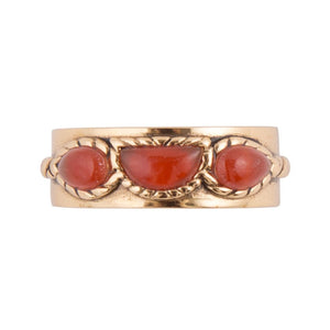 Triple Stone Orange Carnelian and Golden Ring detail view by Barse Jewelry
