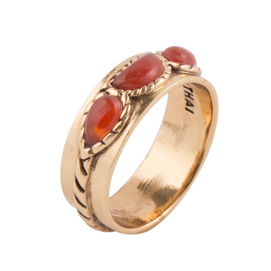 Triple Stone Orange Carnelian and Golden Ring by Barse Jewelry