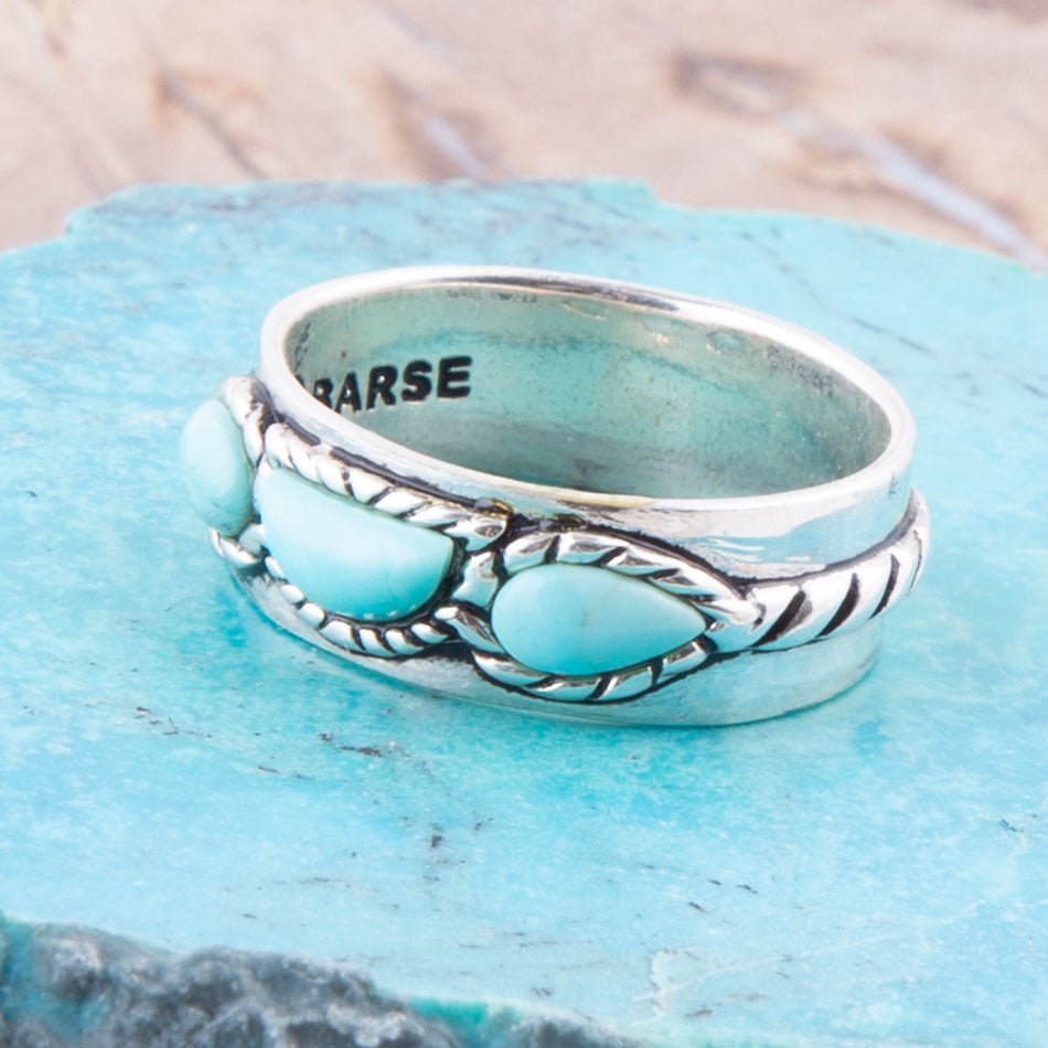 Triple Stone Simplicity Blue Turquoise and Sterling Silver Ring detail view by Barse Jewelry