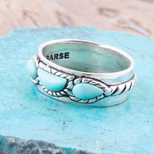 Triple Stone Simplicity Blue Turquoise and Sterling Silver Ring detail view by Barse Jewelry