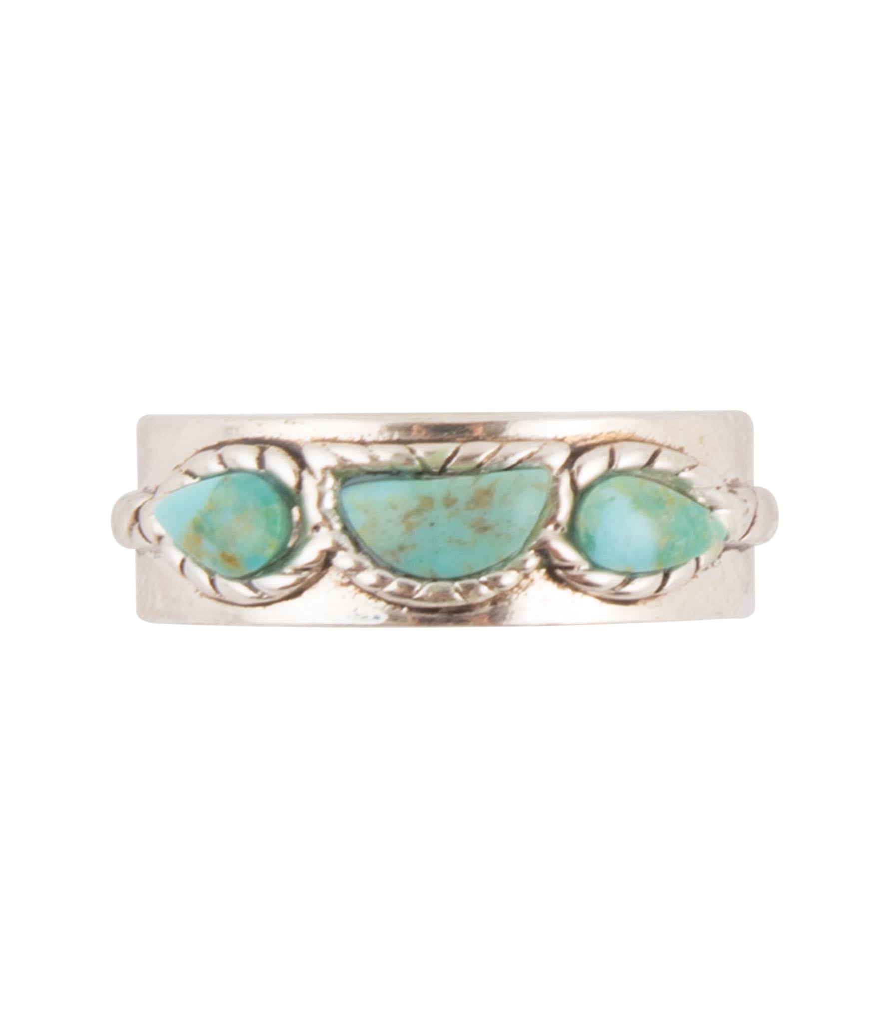 Triple Stone Simplicity Blue Turquoise and Sterling Silver Ring detail view by Barse Jewelry