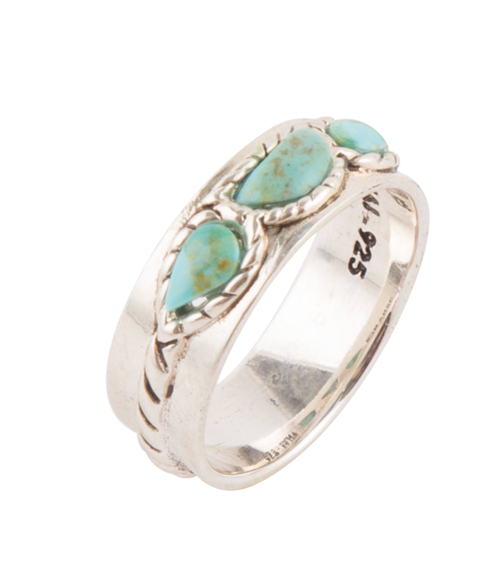 Triple Stone Simplicity Blue Turquoise and Sterling Silver Ring by Barse Jewelry
