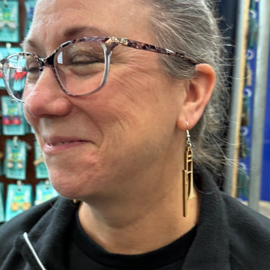 Trombone Wooden Earrings | Band Musician Jewelry by Cate's Concepts, LLC, handmade jewelry detail photo 3
