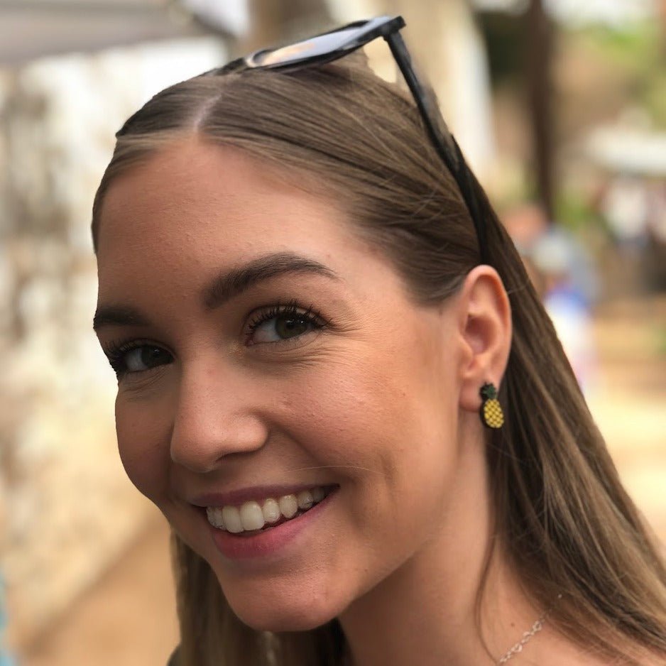Pineapple Wooden Dangle Earrings | Tropical Fruit Jewelry by Cate's Concepts, LLC, handmade jewelry detail photo 11