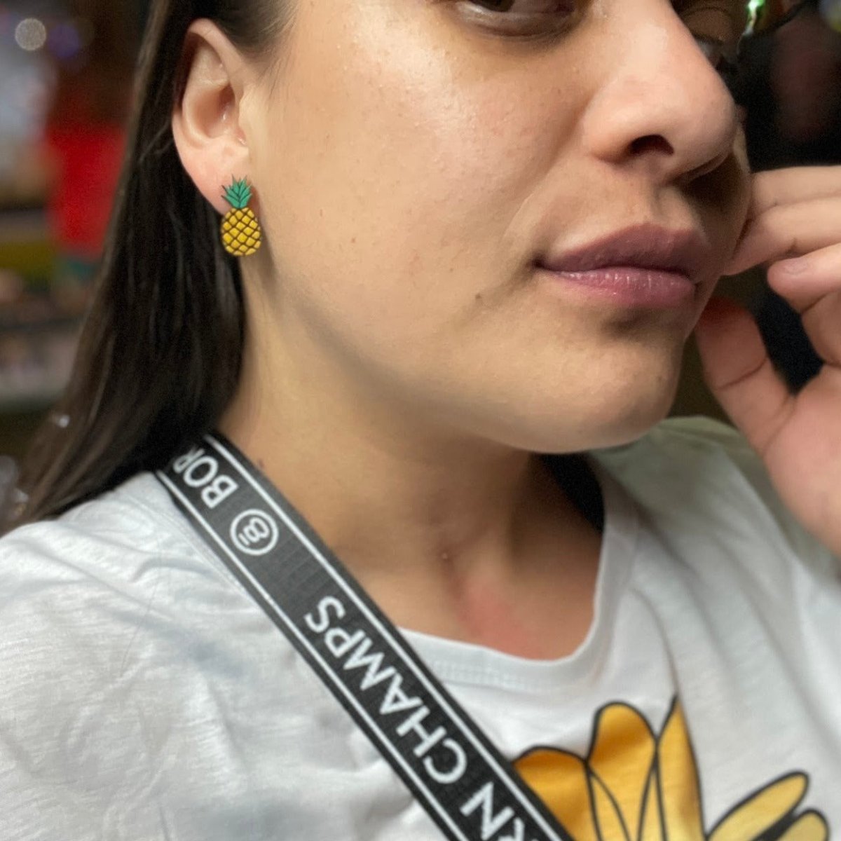 Pineapple Wooden Dangle Earrings | Tropical Fruit Jewelry by Cate's Concepts, LLC, handmade jewelry detail photo 10