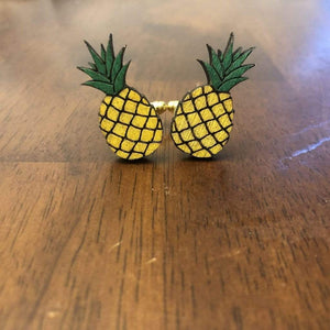 Pineapple Wooden Dangle Earrings | Tropical Fruit Jewelry by Cate's Concepts, LLC, handmade jewelry detail photo 6