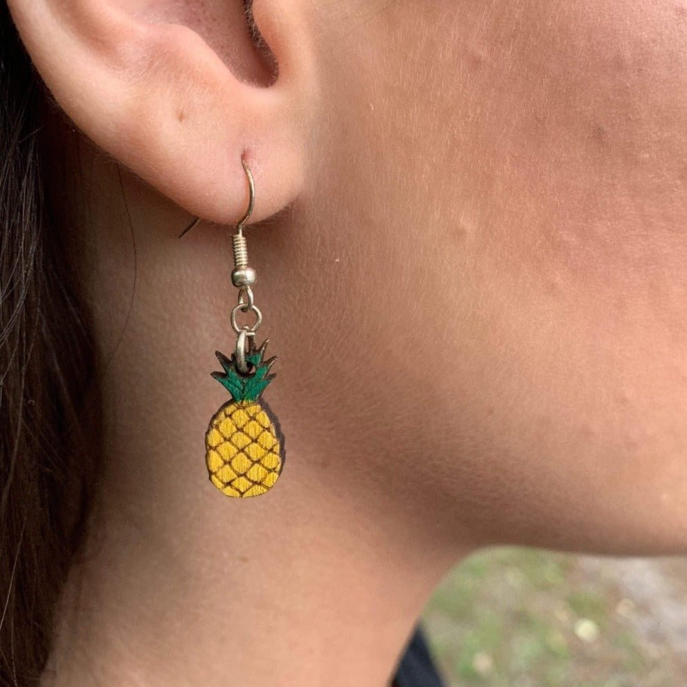 Pineapple Wooden Dangle Earrings | Tropical Fruit Jewelry by Cate's Concepts, LLC, handmade jewelry detail photo 5