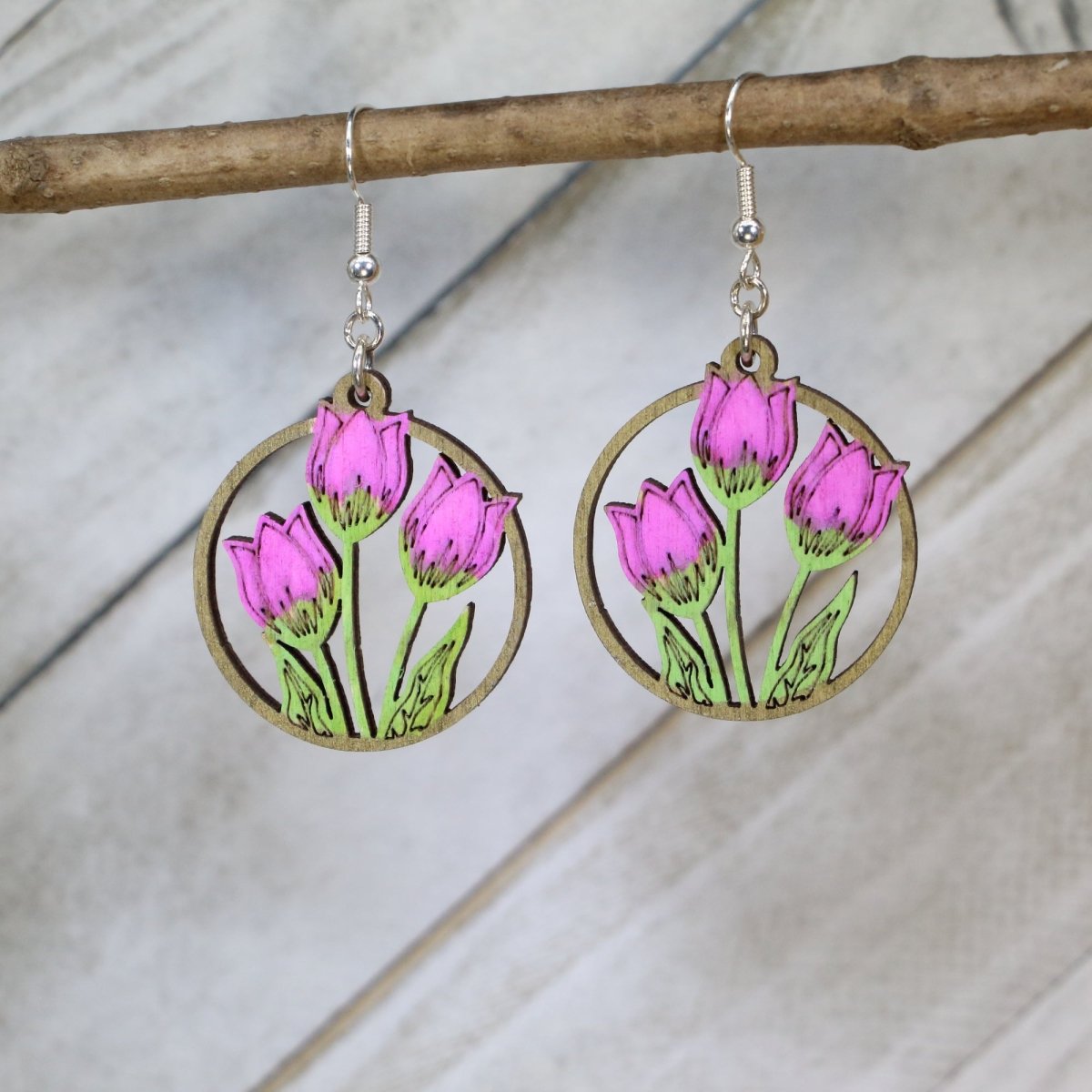 Tulip Wooden Earrings | Botanical Flower Jewelry by Cate's Concepts, LLC, handmade jewelry main product photo