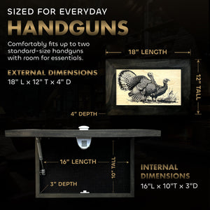 Wild Turkey Pair Gun Concealment Furniture - Handcrafted Hidden Gun Storage Wall Decor - Hidden Safe Furniture with Magnetic