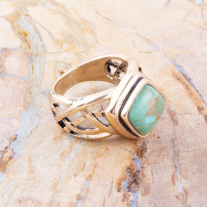 Blue Turquoise and Golden Bronze Cut Out Ring detail view by Barse Jewelry