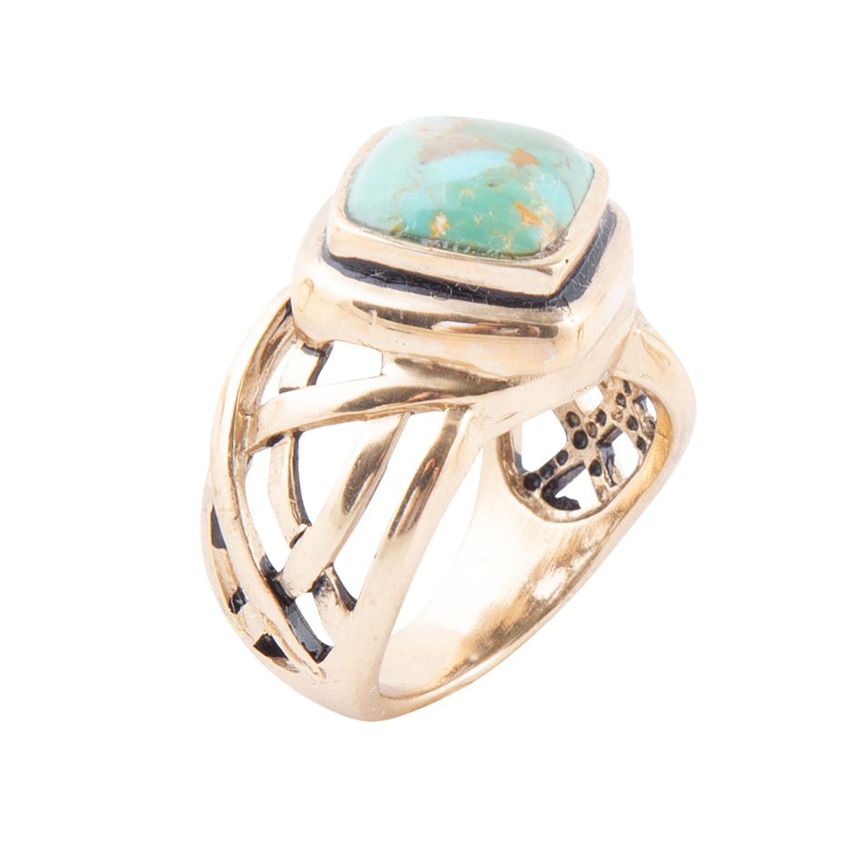 Blue Turquoise and Golden Bronze Cut Out Ring by Barse Jewelry
