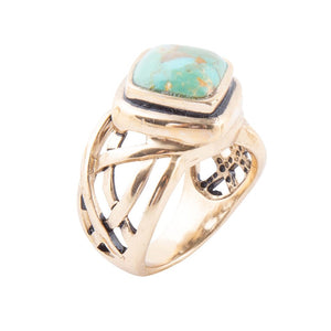 Blue Turquoise and Golden Bronze Cut Out Ring by Barse Jewelry
