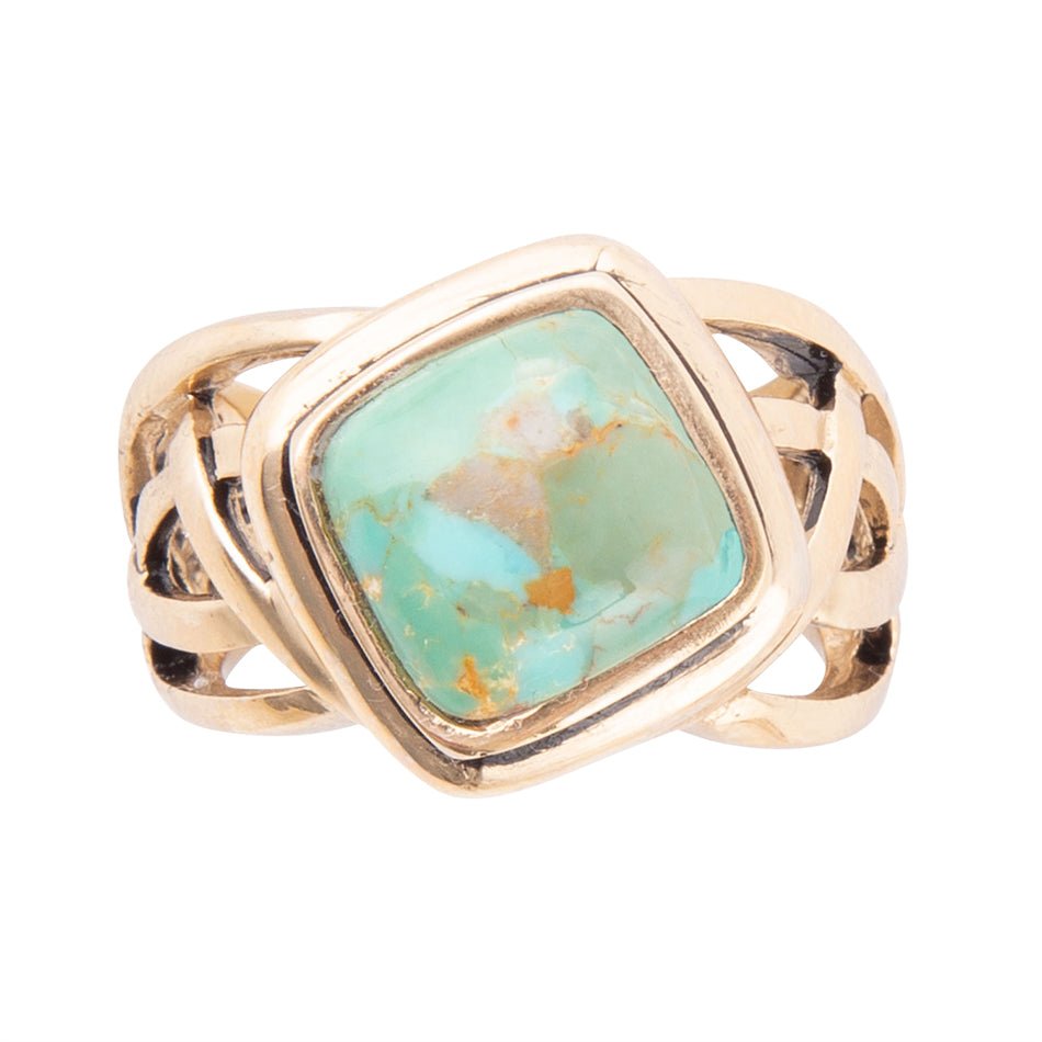 Blue Turquoise and Golden Bronze Cut Out Ring detail view by Barse Jewelry
